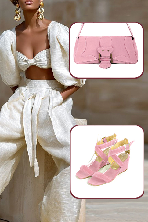 Dress small handbag in carnation pink leather - Worn view